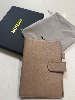 Moterm A5 Pebbled Leather Cover With Snap Closure & Storage Pockets - Beige